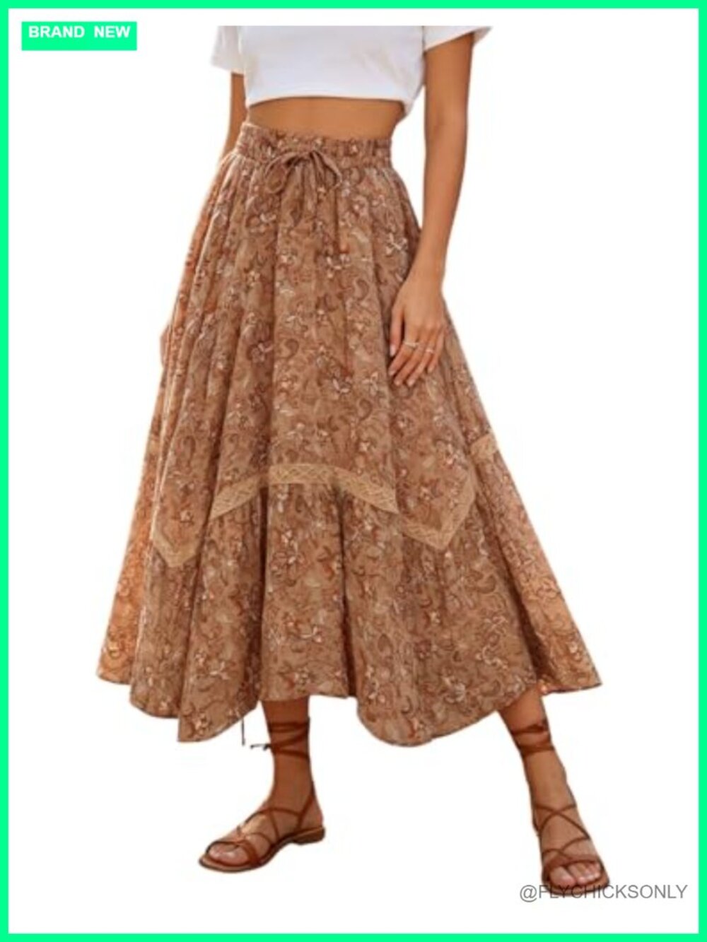 Boho Floral Chiffon Maxi Skirt High Waist A-Line with Pockets